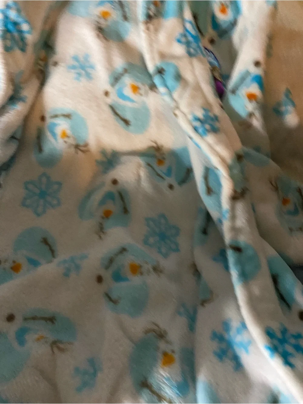 Disney Olaf Plush Fleece Robe - Blue, White & Brown Snowflake Motif